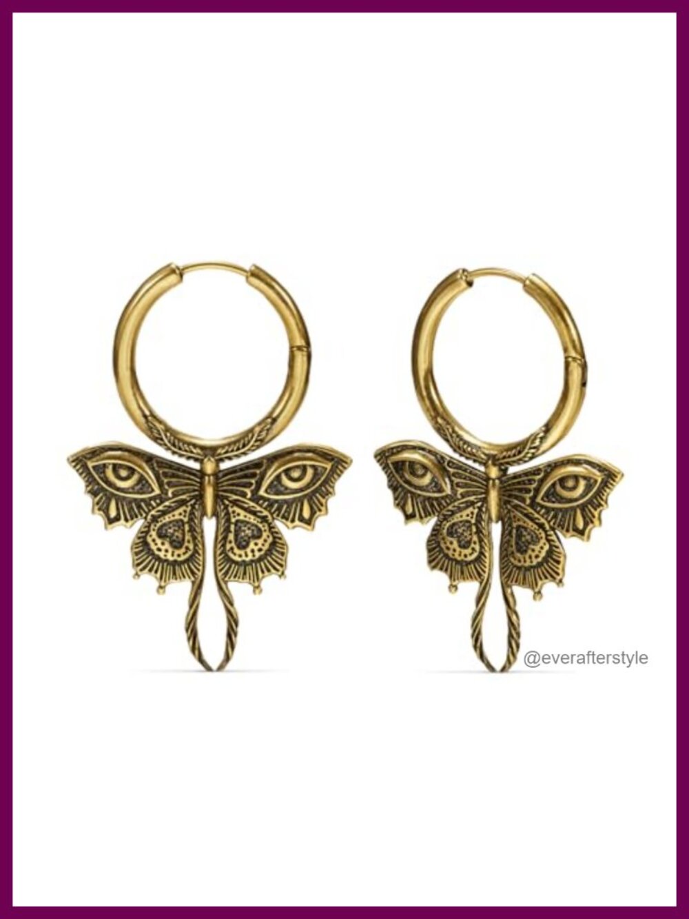 Gothic Butterfly Eye Earrings 18G Huggie Drop Hoops 925 Sterling Silver Post